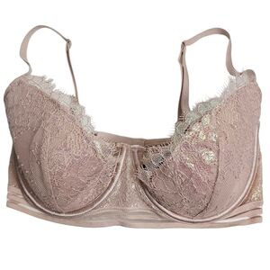 Victoria's Secret Cream Nude Irridescent Pink Lace Mesh Caged Bra Size 32DD